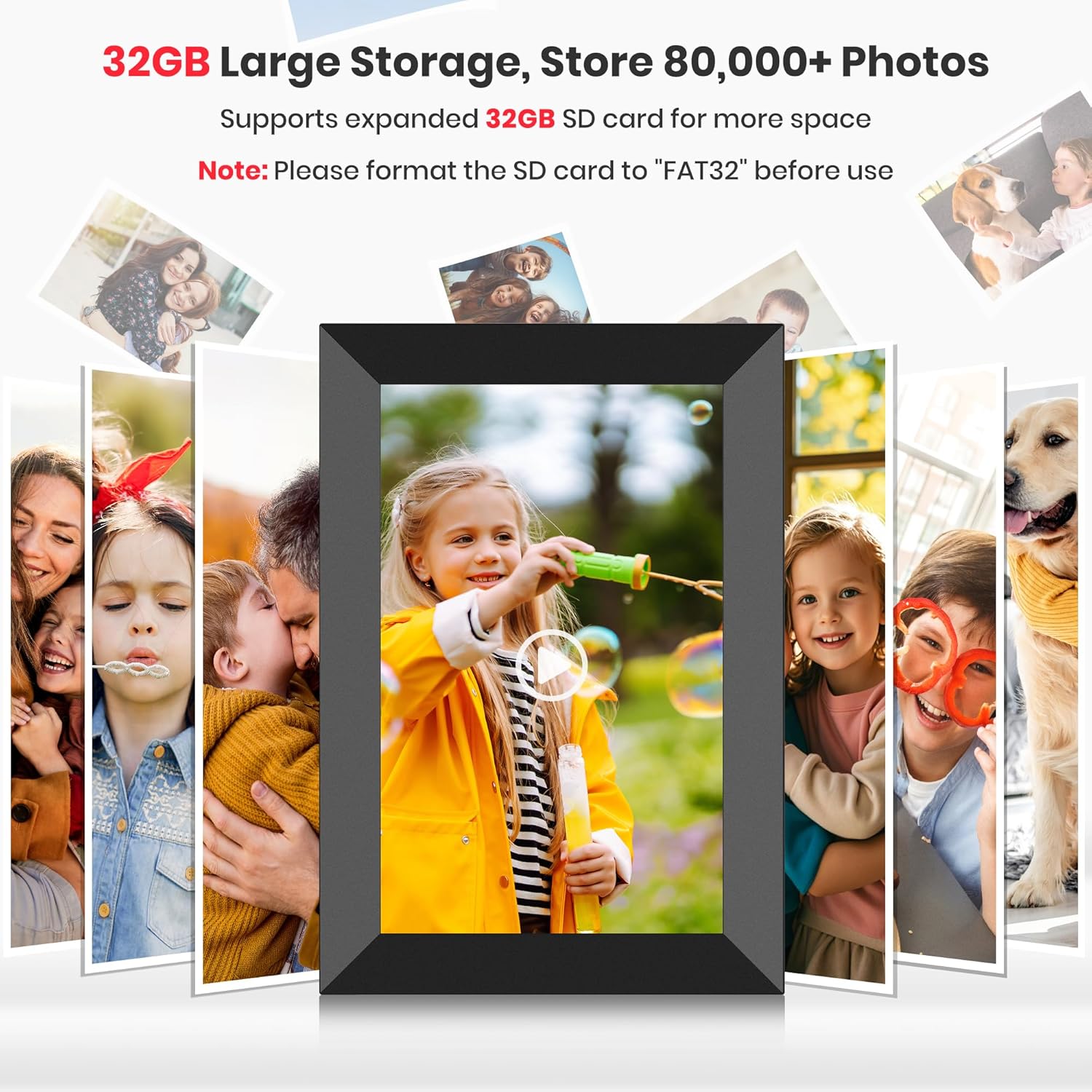 LightingPixel digital photo frame with 32GB storage showing family pictures best digital frame for parents