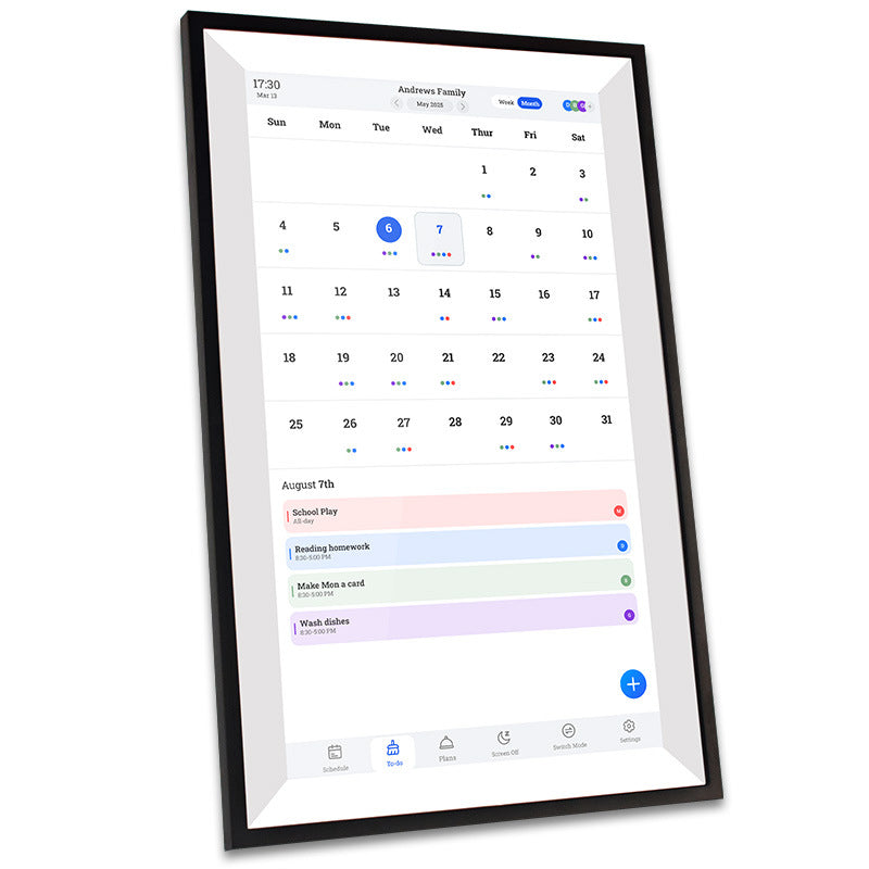 LightingPixel 15.6 Digital Calendar Chore Chart with family schedule and task tracking in a black frame