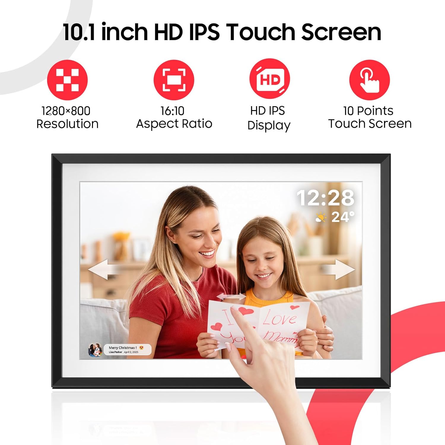 LightingPixel WiFi digital picture frame for families with 10.1 inch HD IPS touchscreen display