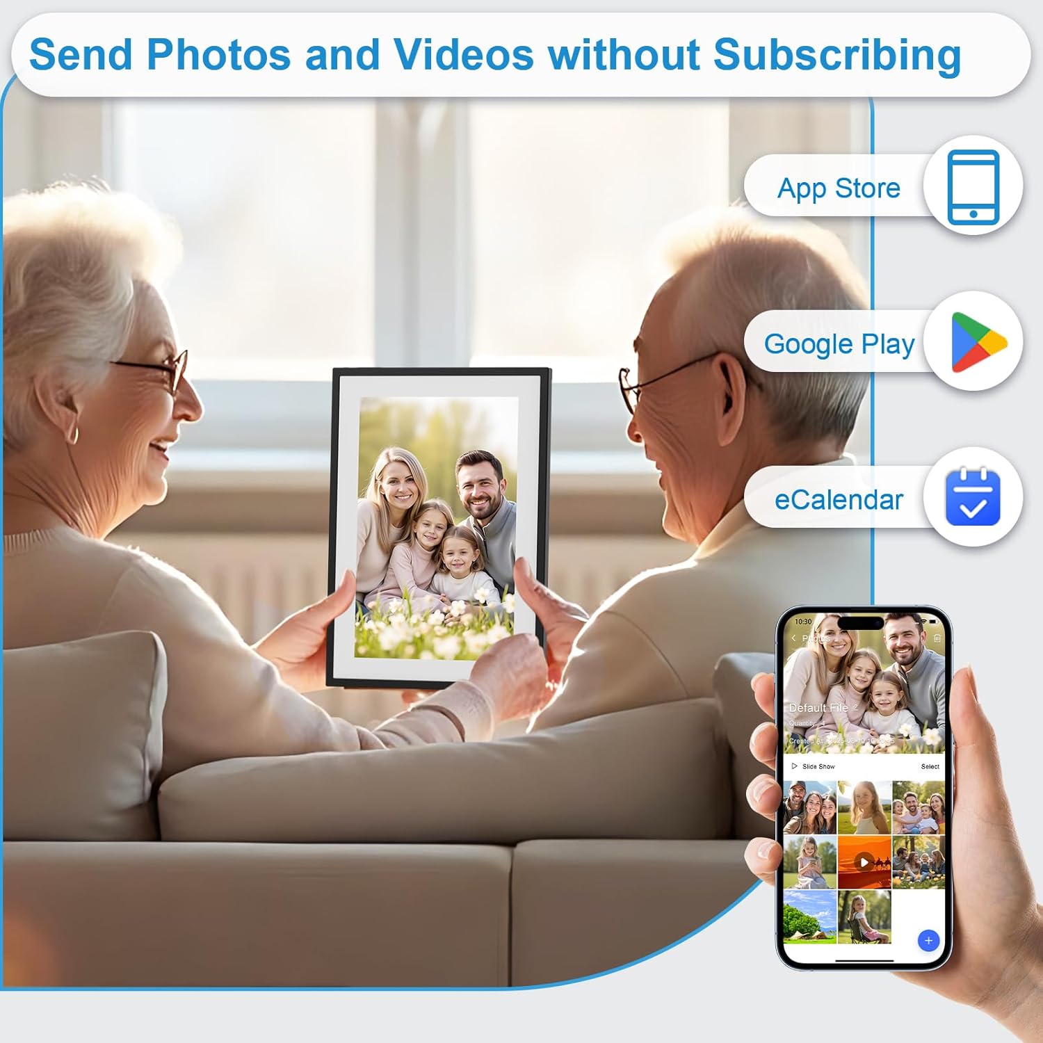 10.1 Smart Digital Calendar Family Schedules device displaying family photos shared without subscribing