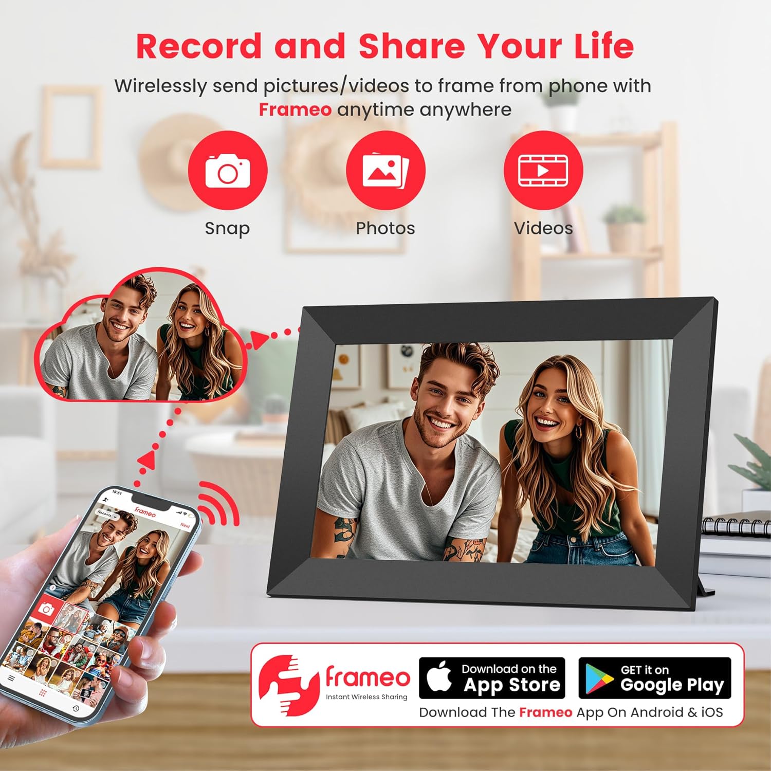 LightingPixel Frameo digital photo frame displaying couple picture wirelessly from phone best digital frame for parents